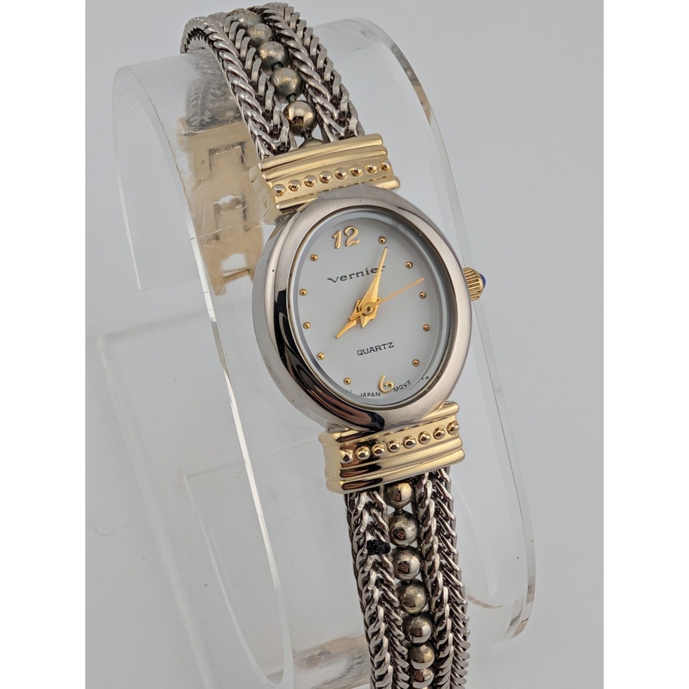 Vernier Watch Women 19mm Case Two Tone 7" Band- New Battery